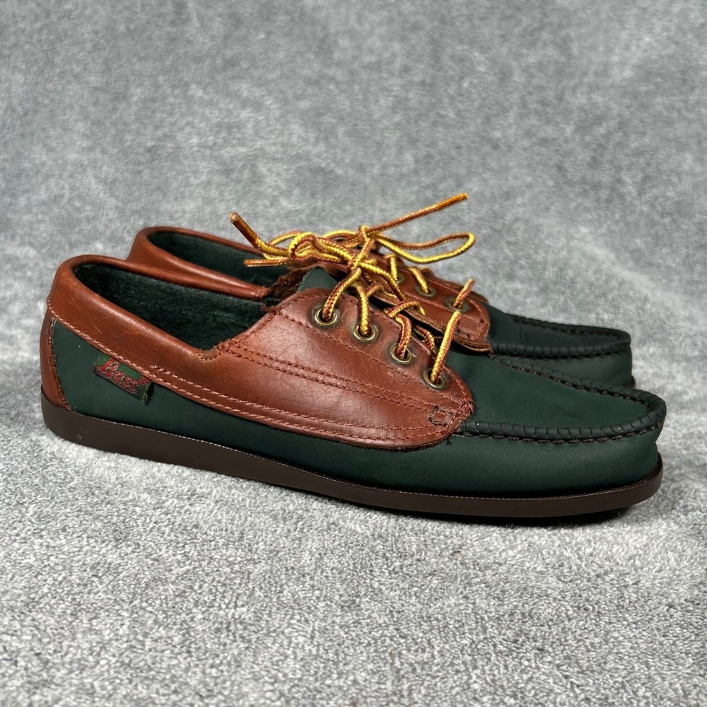 VTG GH Bass Outdoor Boat Shoes Womens 8.5 M Green Brown Leather Moc Toe 1120W